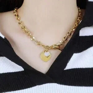 Gold Plated Stainless Steel Heart Pendant Necklace Y2K Gift Minimalist
